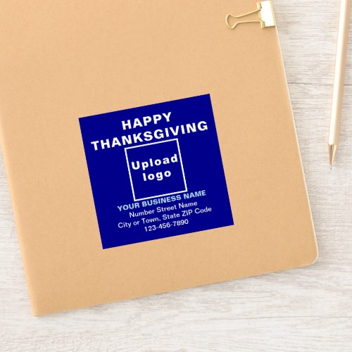 Business Thanksgiving Greeting Blue Square Vinyl Sticker
