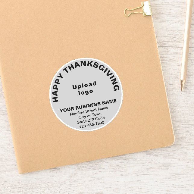 Business Thanksgiving Greeting on Gray Round Vinyl Sticker (Notebook)