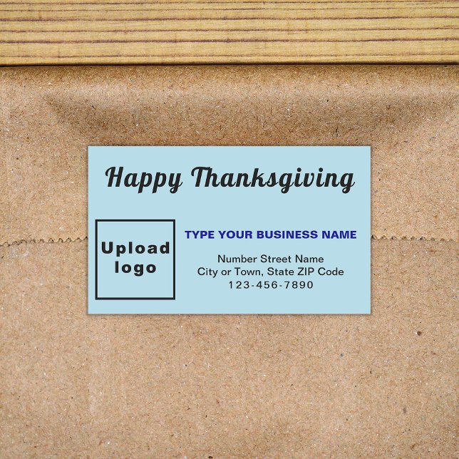 Business Thanksgiving Light Blue Rectangle Sticker (Your business brand with Thanksgiving greeting on light blue rectangle sticker.)