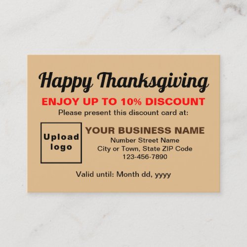 Business Thanksgiving Light Brown Discount Card