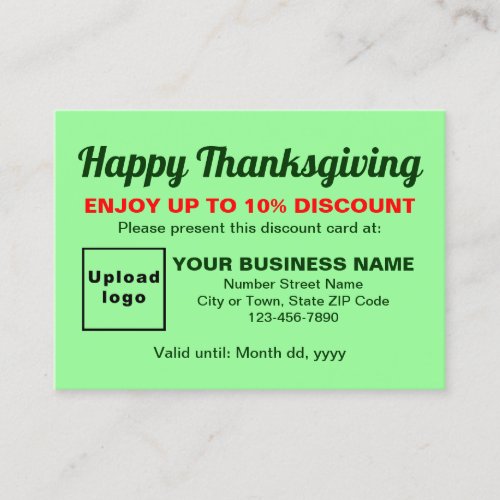 Business Thanksgiving Light Green Discount Card