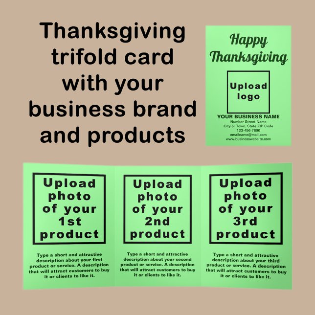 Business Thanksgiving Light Green Trifold Card (Thanksgiving light green trifold card with your business brand and products or services.)