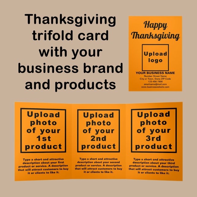 Business Thanksgiving Orange Color Trifold Card (Thanksgiving orange color trifold card with your business brand and products or services.)
