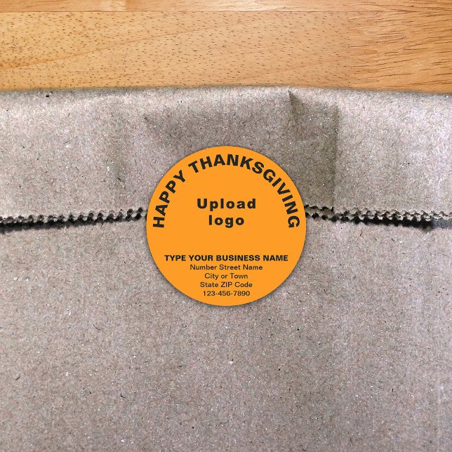 Business Thanksgiving Orange Round Sticker (Thanksgiving greeting with your business brand on orange color round shape sticker.)