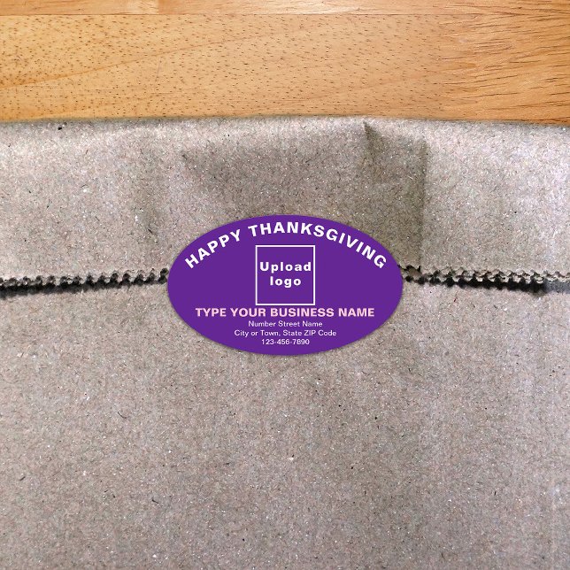 Business Thanksgiving Purple Oval Sticker (Thanksgiving greeting with your business brand on purple oval shape sticker.)