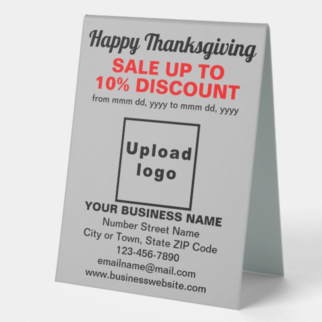 Business Thanksgiving Sale on Gray Table Sign (Front)