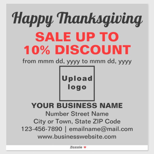 Business Thanksgiving Sale on Gray Vinyl Sticker (Sheet)