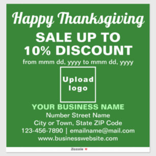Business Thanksgiving Sale on Green Vinyl Sticker