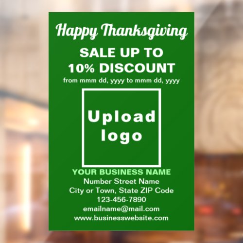 Business Thanksgiving Sale on Green Window Cling