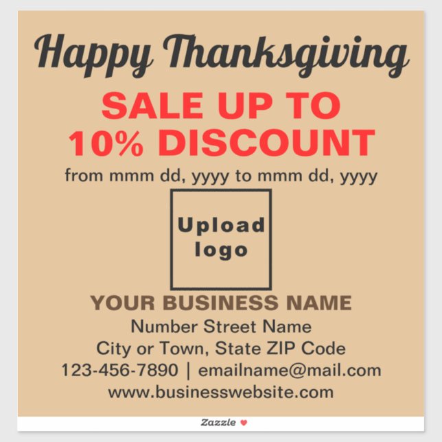 Business Thanksgiving Sale on Light Brown Vinyl Sticker (Sheet)