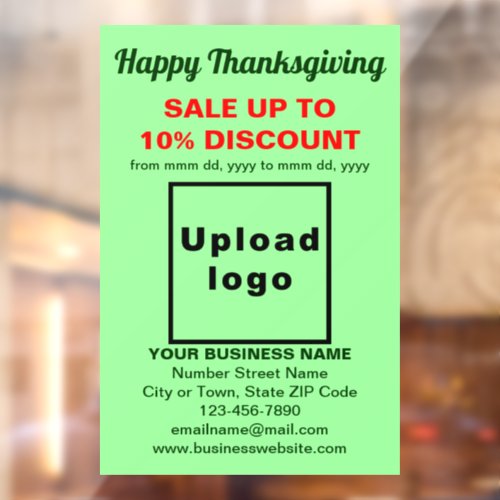 Business Thanksgiving Sale on Light Green Window Cling