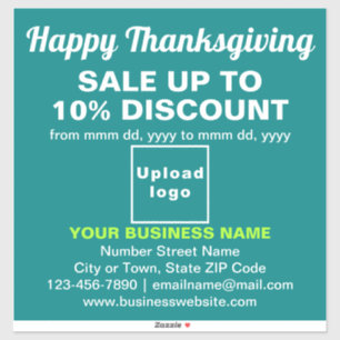 Business Thanksgiving Sale on Teal Green Vinyl Sticker