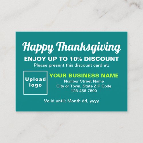 Business Thanksgiving Teal Green Discount Card