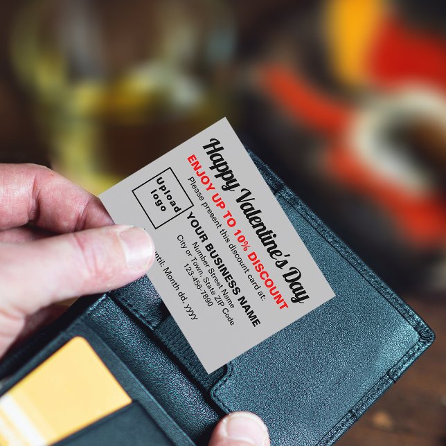 Business Valentine Gray Discount Card (Attract more customers this Valentine's Day. Business Valentine gray discount card.)