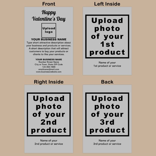 Business Valentine Gray Folded Holiday Card (Gray folded holiday card for Valentine with your business brand and products or services.)