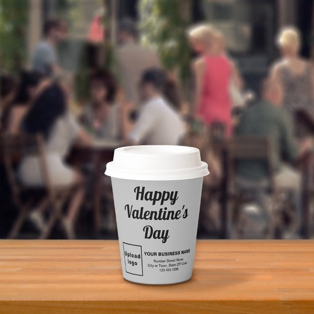 Business Valentine Gray Paper Cup (Business brand with Happy Valentine's Day greeting on gray paper cup.)