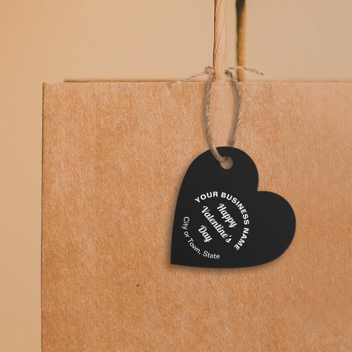 Business Valentine Greeting on Black Heart Shape Favor Tags