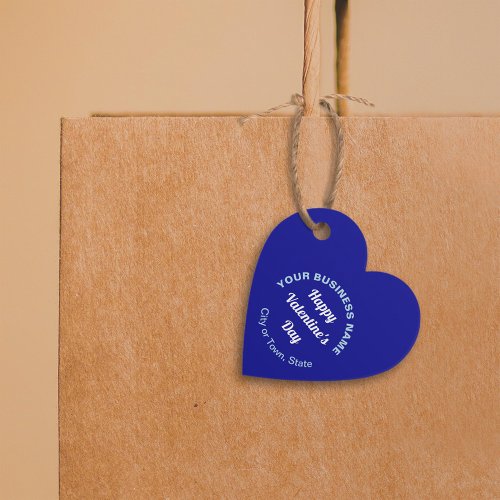 Business Valentine Greeting on Blue Heart Shape Favor Tags