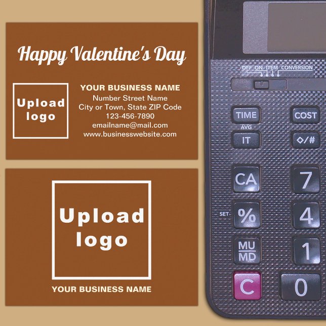 Business Valentine Greeting on Brown Enclosure Card (Front and back sides of business Valentine brown enclosure card on store desk.)