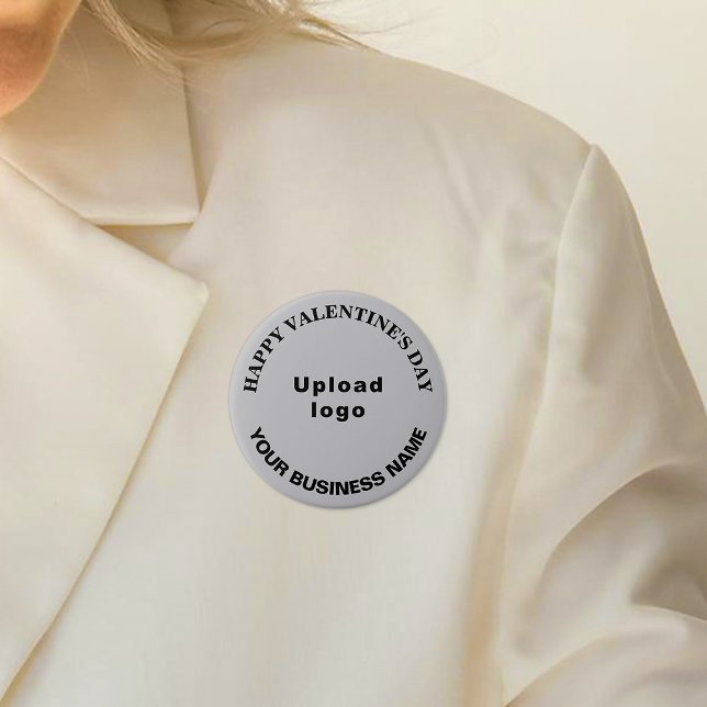 Business Valentine Greeting on Gray Round Button (Business name and logo with Happy Valentine's Day greeting on gray round button.)