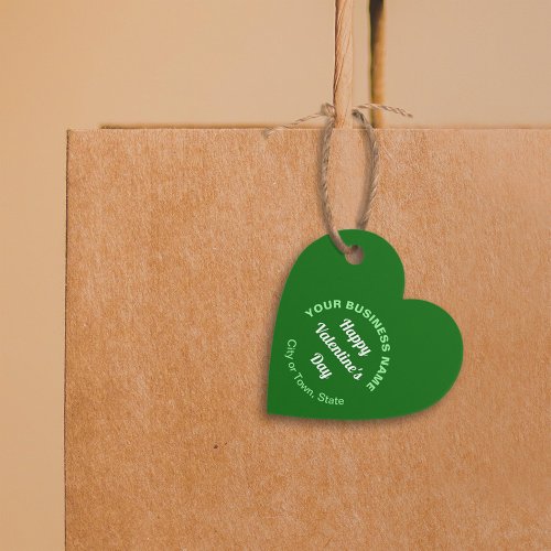 Business Valentine Greeting on Green Heart Shape Favor Tags