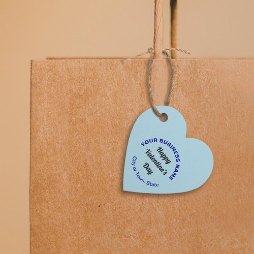 Business Valentine Greeting on Light Blue Heart Favor Tags