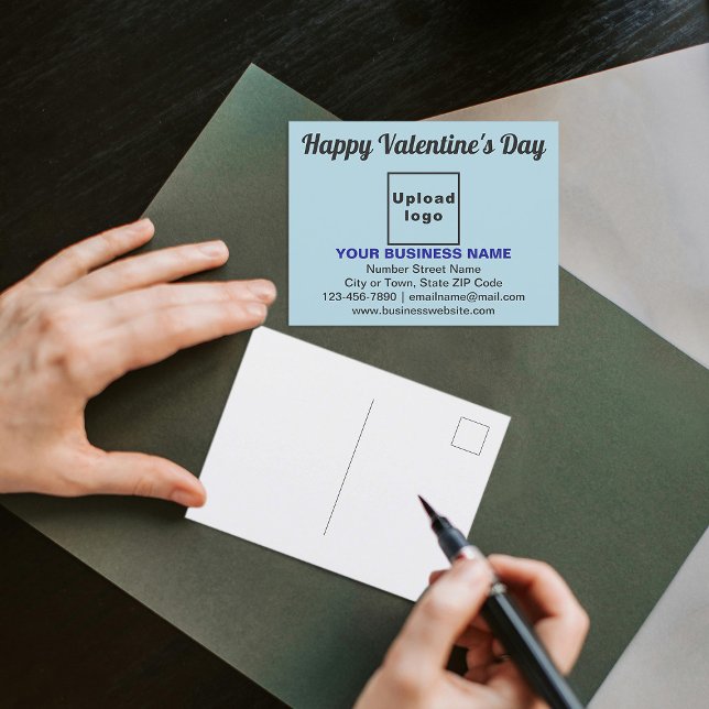 Business Valentine Greeting on Light Blue Postcard (Business brand with Valentine greeting on light blue postcard to advertise your business.)