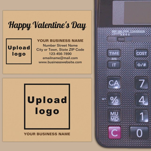 Business Valentine Greeting on Light Brown Enclosure Card (Front and back sides of business Valentine light brown enclosure card on store desk.)