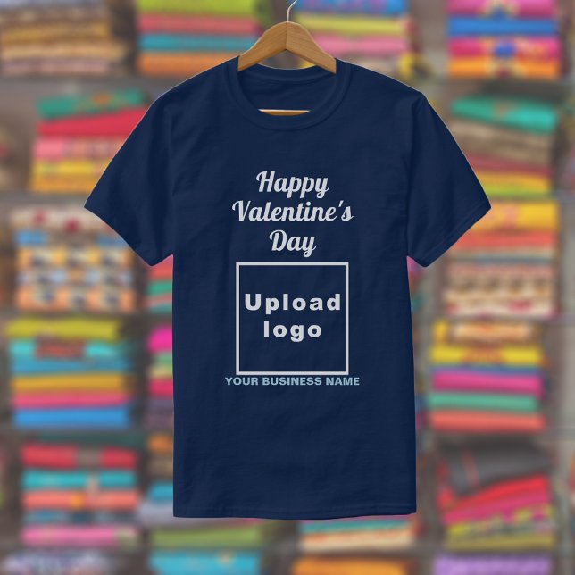 Business Valentine Greeting on Navy Blue T-Shirt (Navy blue t-shirt with your business name and logo and with Happy Valentine's Day greeting.)