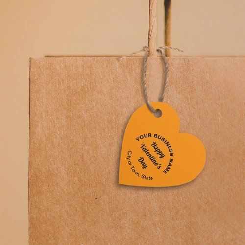 Business Valentine Greeting on Orange Color Heart Favor Tags