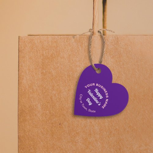 Business Valentine Greeting on Purple Heart Shape Favor Tags