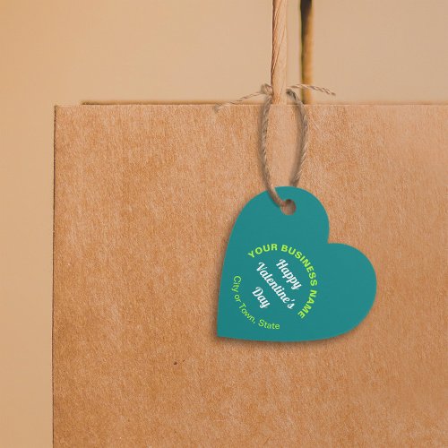Business Valentine Greeting on Teal Green Heart Favor Tags