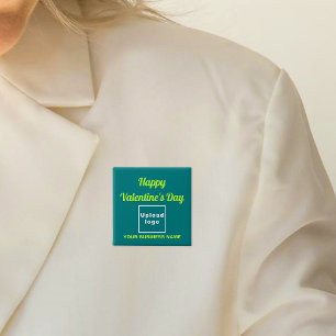 Business Valentine Greeting on Teal Green Square Button