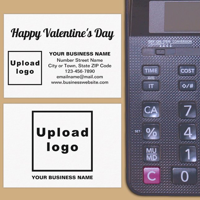 Business Valentine Greeting on White Enclosure Card (Front and back sides of business Valentine white enclosure card on store desk.)