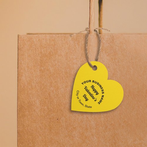 Business Valentine Greeting on Yellow Heart Shape Favor Tags