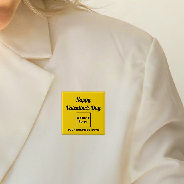 Business Valentine Greeting on Yellow Square Button (Business name and logo with Happy Valentine's Day greeting on yellow square button.)