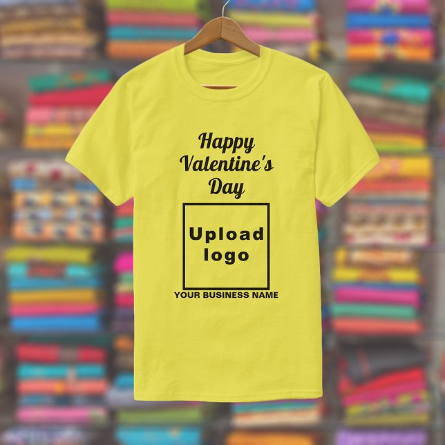 Business Valentine Greeting on Yellow T-Shirt (Yellow t-shirt with your business name and logo and with Happy Valentine's Day greeting.)