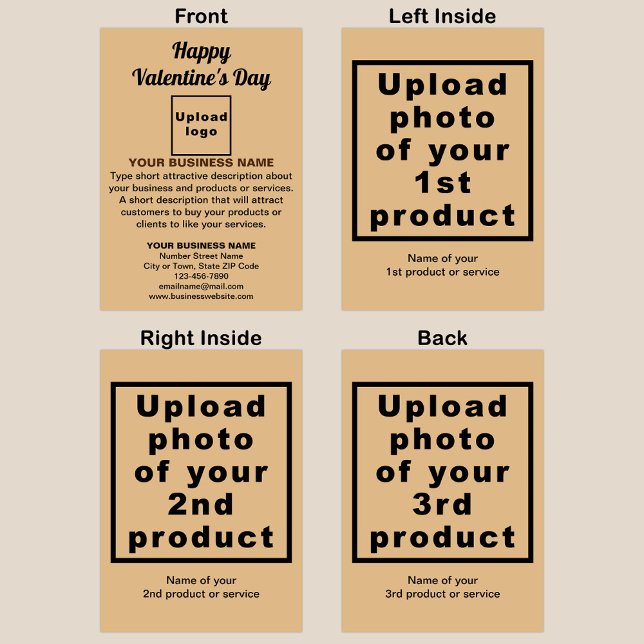 Business Valentine Light Brown Folded Holiday Card (Light brown folded holiday card for Valentine with your business brand and products or services.)