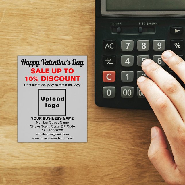 Business Valentine Sale on Gray Flyer (Attract more customers this Valentine's Day. Business Valentine sale on gray flyer on store desk.)