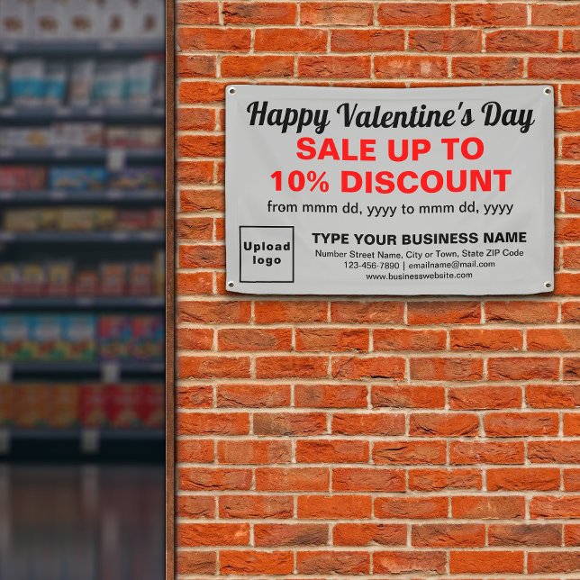 Business Valentine Sale on Gray Rectangle Banner (Attract more customers this Valentine's Day. Business Valentine sale on gray rectangle banner.)