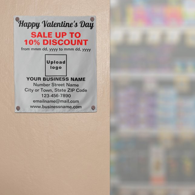 Business Valentine Sale on Gray Tapestry (Business Valentine sale on gray tapestry on store entrance. Signage to attract more customers.)