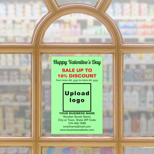 Business Valentine Sale on Light Green Window Cling
