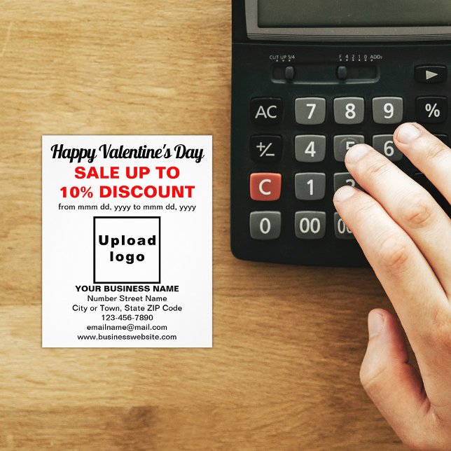 Business Valentine Sale on White Flyer (Attract more customers this Valentine's Day. Business Valentine sale on white flyer on store desk.)