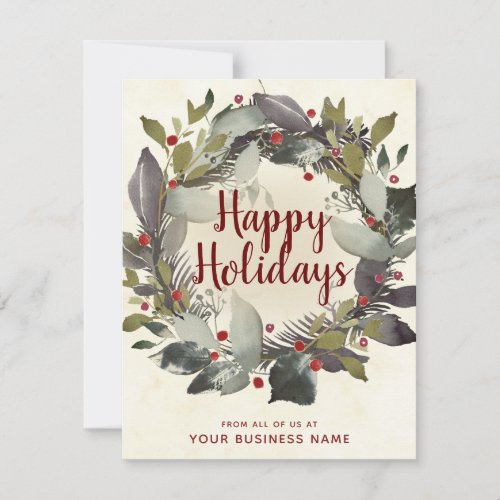 Business Vintage Greenery Wreath Happy Holidays Holiday Card