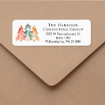 Business Watercolor Christmas Return Address Label<br><div class="desc">Simple and elegant return address labels for your business holiday correspondence featuring a beautiful watercolor abstract of pine trees in muted sage green,  red,  gold and orange and your company name and address in simple modern typography.</div>