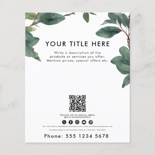 Business Watercolor Eucalyptus QR Code  Flyer
