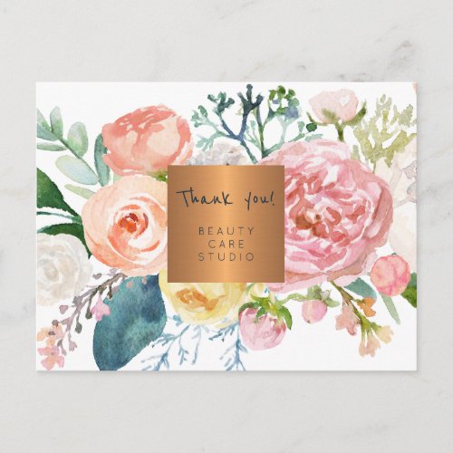 Business watercolor floral copper gold thank you postcard