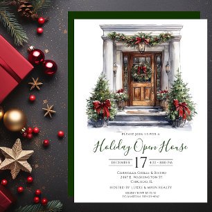 Business Watercolor Front Door Holiday Open House Invitation