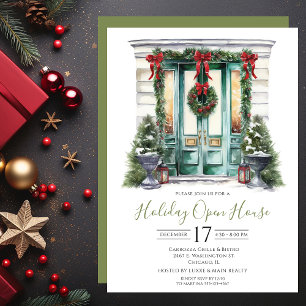 Business Watercolor Front Door Holiday Open House Invitation
