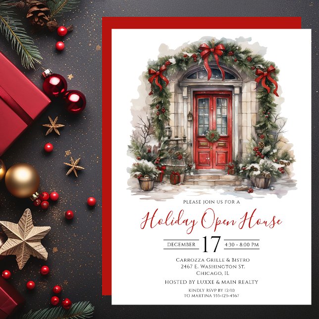 Business Watercolor Front Door Holiday Open House Invitation (Creator Uploaded)